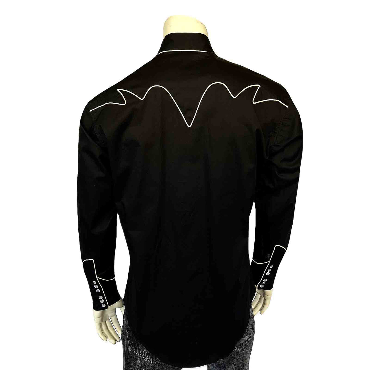 6798 Men's Vintage Solid Black Western Shirt with Piped Lightning Yokes