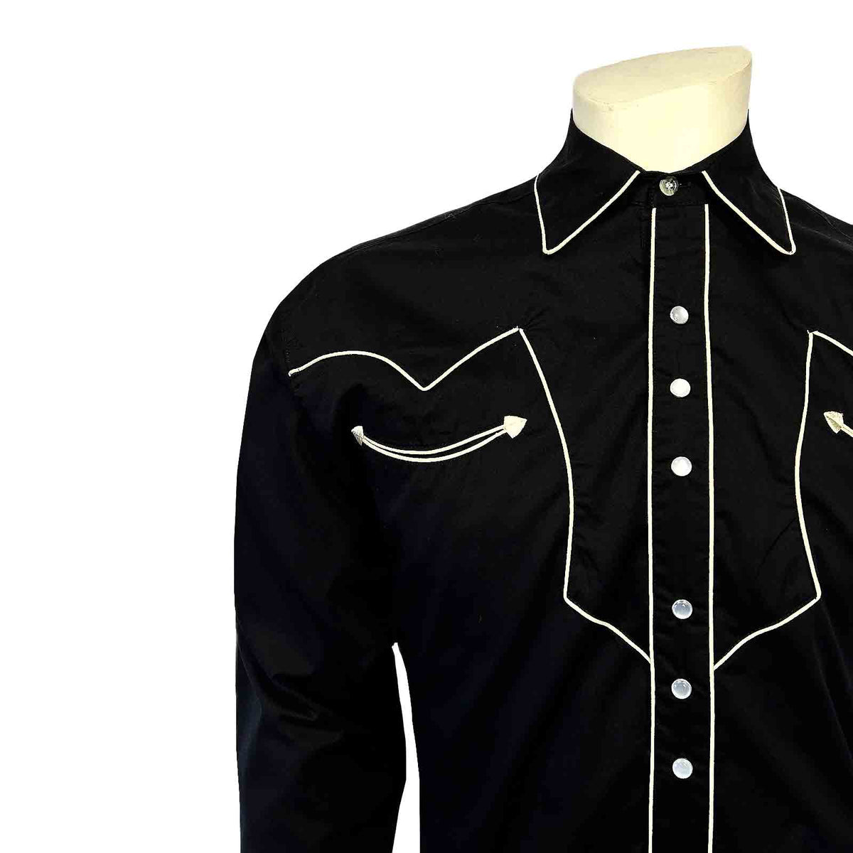 6798 Men's Vintage Solid Black Western Shirt with Piped Lightning Yokes