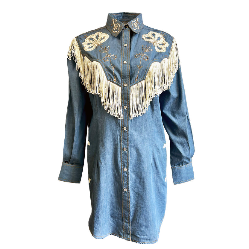 77239 Women's Denim Fringe Dress