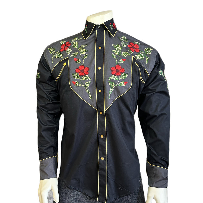 6846 Men's 2-Tone Floral Embroidered Western Shirt